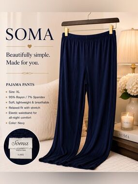 Soma XL Navy Pajama Lounge Pants Rayon Spandex Soft Stretch